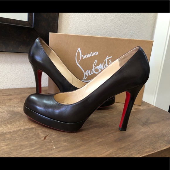 Christian Louboutin Bruges 100 Dark Brown Leather Platform Pumps Sz 40.5 /US 10 - Picture 5 of 12